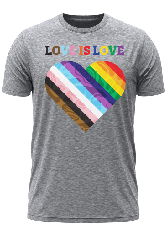 NAN Pride Love Is Love Grey Shirt Progressive Pride Flag