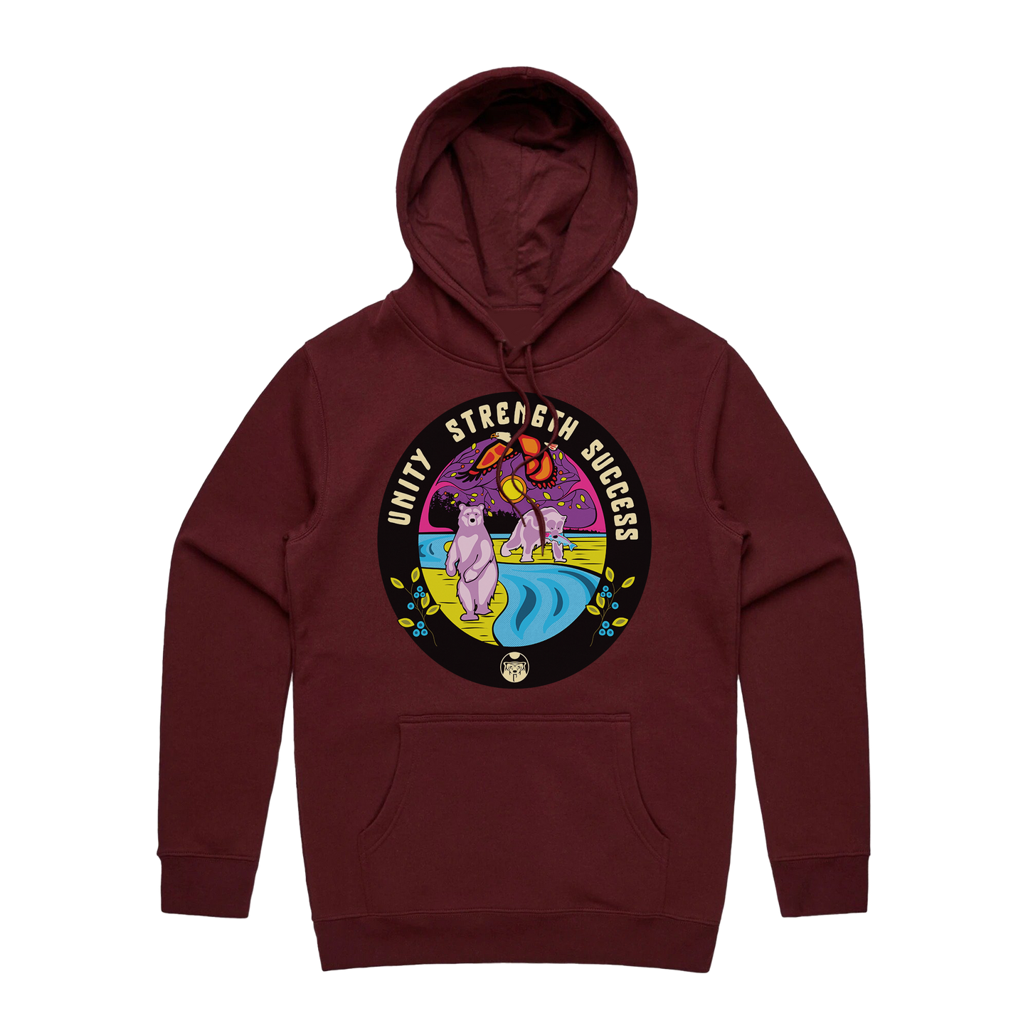 Unity Strength Success Bear Hoodie Burgundy