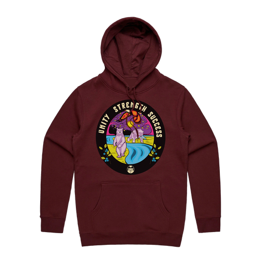 Unity Strength Success Bear Hoodie Burgundy