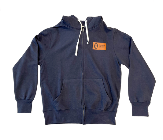 NAN Blue Zip up Hoodie Leather Patch